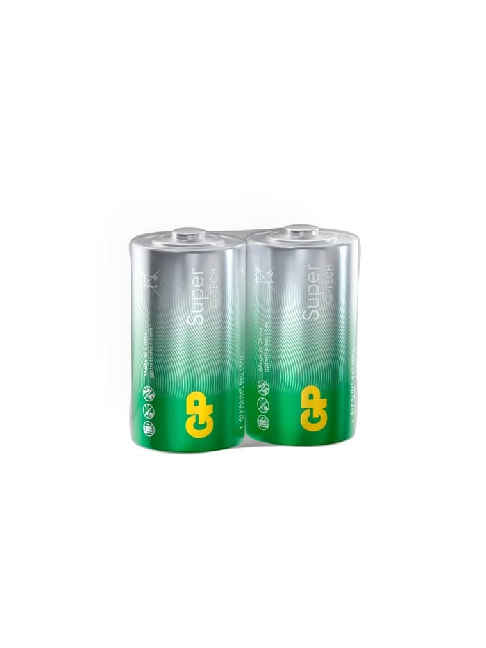 Батарейка алкалиновая GP Super, D, LR20-2BL, 1.5 В, спайка, 2 шт.