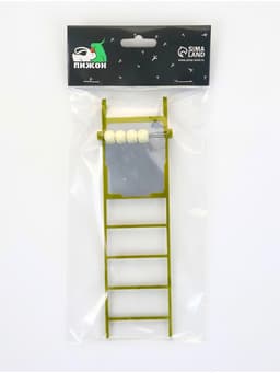 Игрушка для птиц «Лесенка», 20×5.5 см, 4 ступени, зеркало, бусинки, зелёная