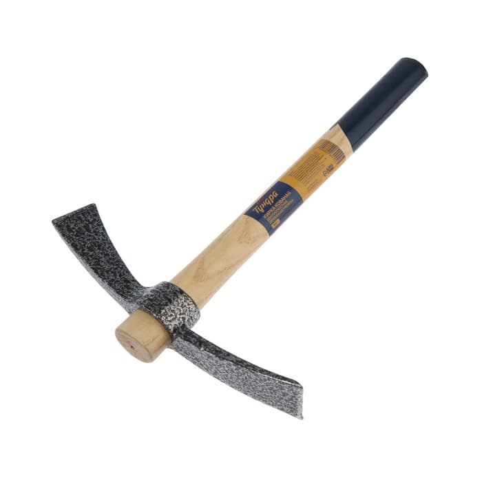 Кирка ТУНДРА, кованая, деревянная рукоятка 380 мм, двухплоскостная, 500 г
