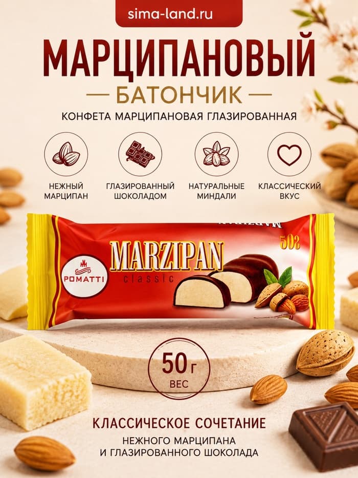 Конфета марципановая глазированная «Марципановый батончик», 50 г
