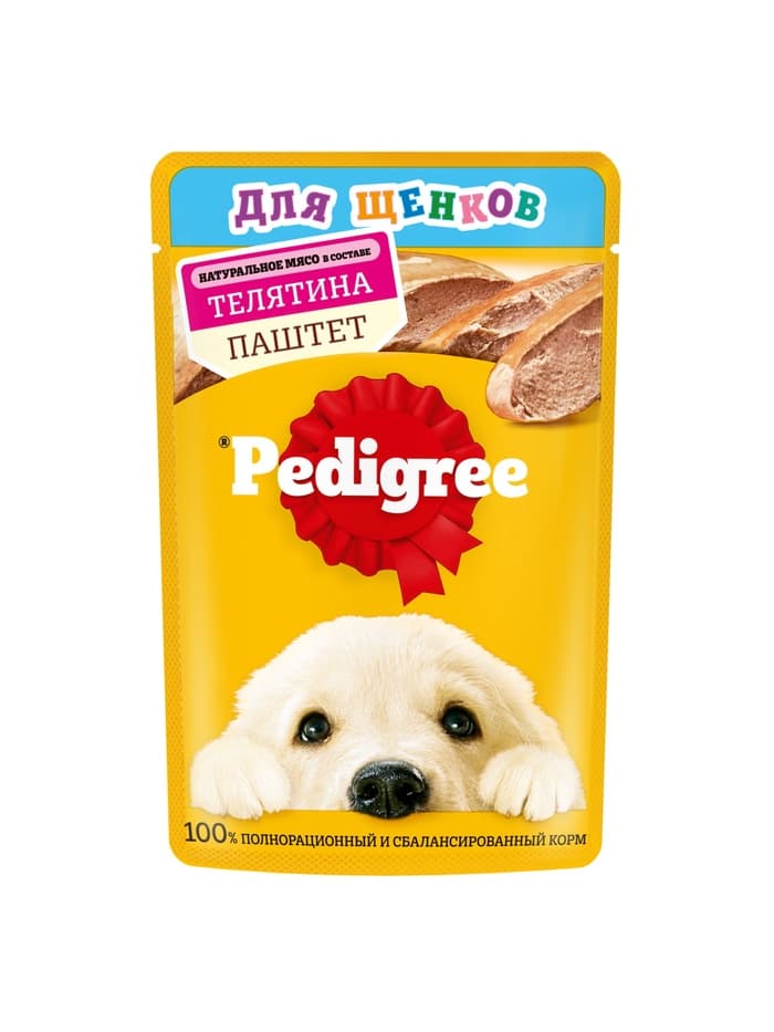 Влажный корм для щенков Pedigree. телятина, паштет, 80 г