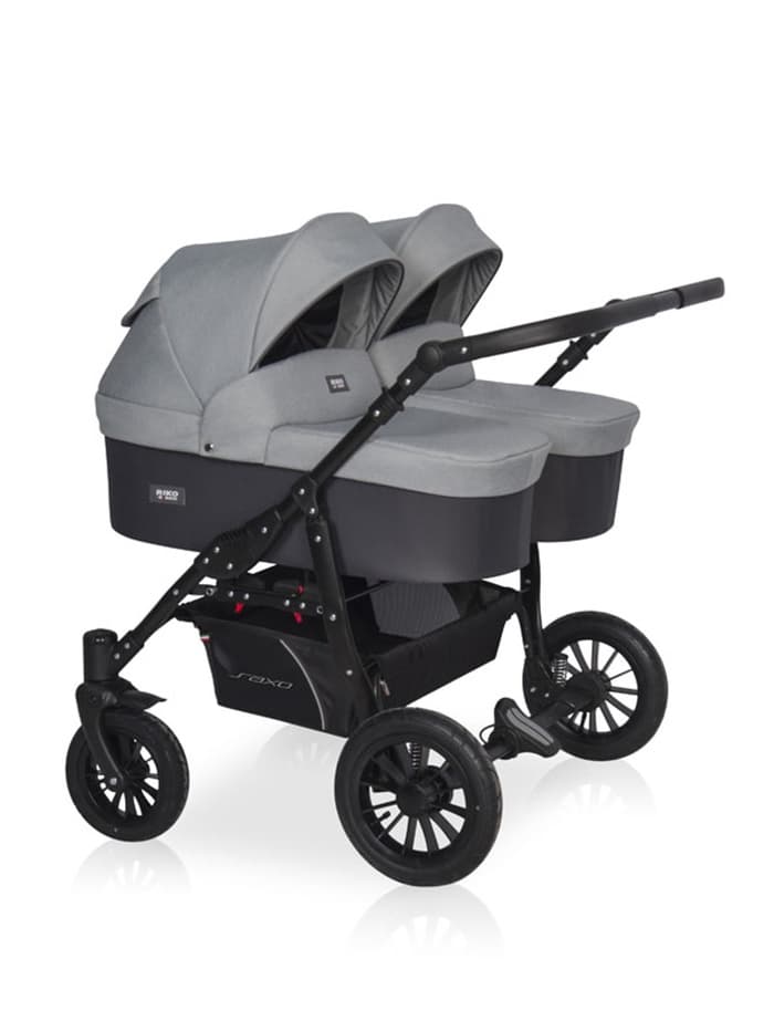 Коляска для близнецов SAXO (RIKO BASIC) 02 серый-чёрный (1 кор.)