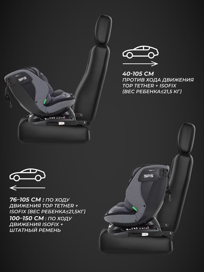 Автокресло MOWBaby UB616 "MOTION" isofix (40-150см) серый