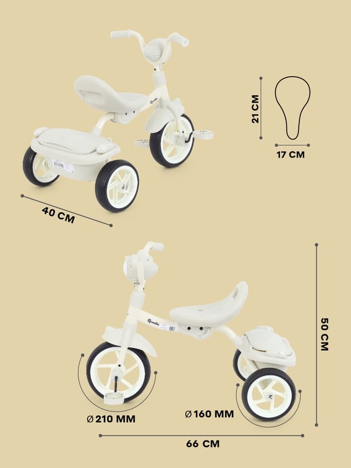 Велосипед детский трёхколёсный MOWBaby MC054 ROADIE, диаметр колёс 8" и 6", серый