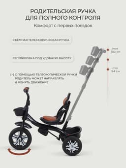 Велосипед детский трёхколёсный RANT basic RB252 DANDY, с родительской ручкой, диаметр колёс 10" и 8", чёрный