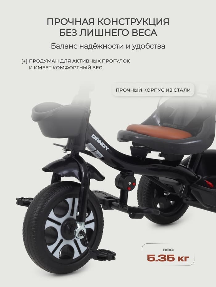 Велосипед детский трёхколёсный RANT basic RB252 DANDY, с родительской ручкой, диаметр колёс 10" и 8", чёрный