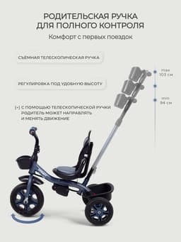 Велосипед детский трёхколёсный RANT basic RB252 DANDY, с родительской ручкой, диаметр колёс 10" и 8", синий