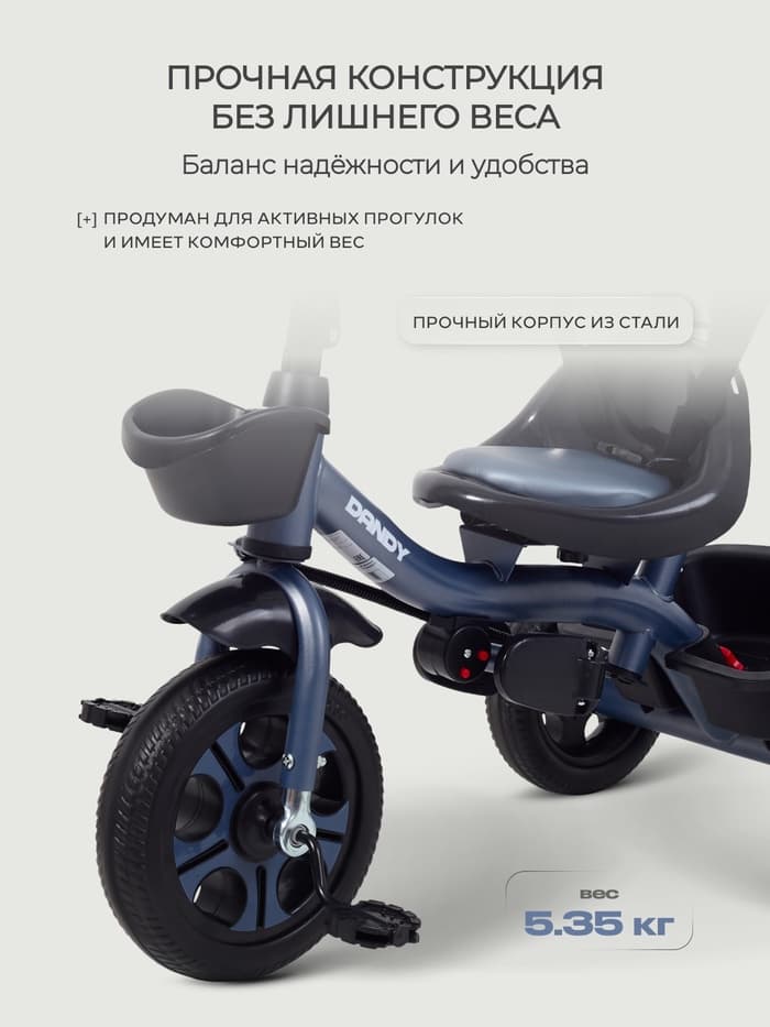 Велосипед детский трёхколёсный RANT basic RB252 DANDY, с родительской ручкой, диаметр колёс 10" и 8", синий