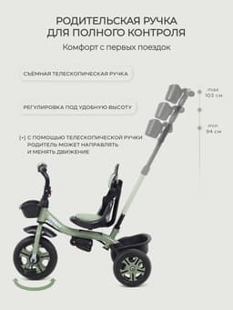 Велосипед детский трёхколёсный RANT basic RB252 DANDY, с родительской ручкой, диаметр колёс 10" и 8", зелёный