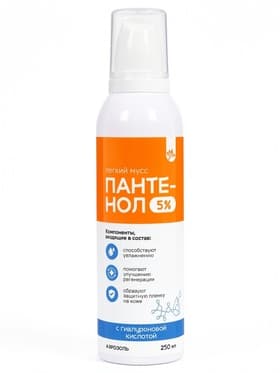 Легкий мусс «Пантенол» 5%, с гиалуроновой кислотой, аэрозоль, защитная плёнка на коже, 250 мл