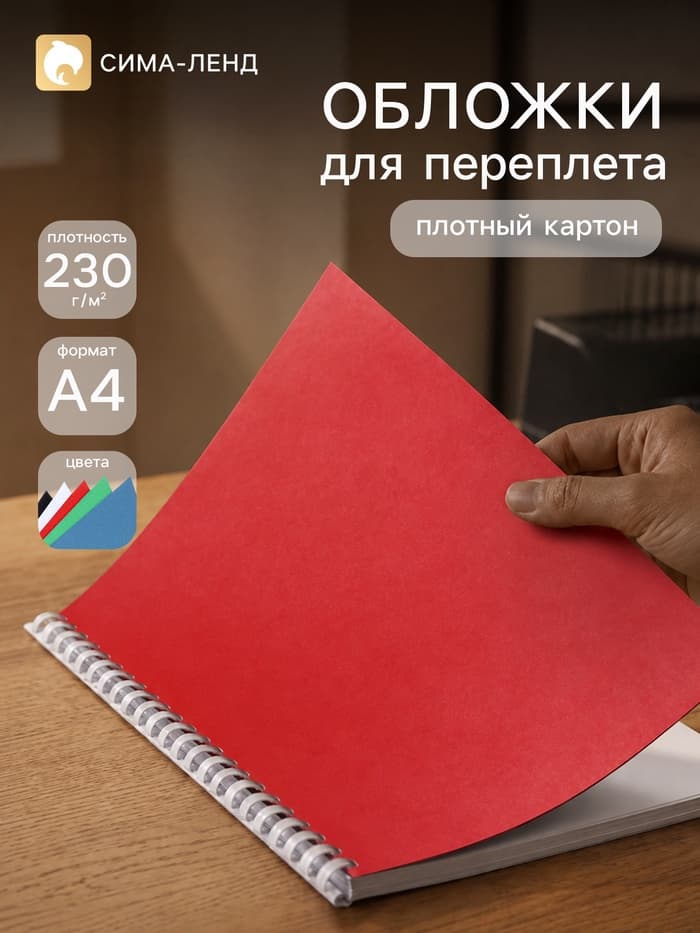 Набор обложек А4 «Гелеос: кожа»,100 листов, картон, чёрный/белый/синий/красный/зелёный