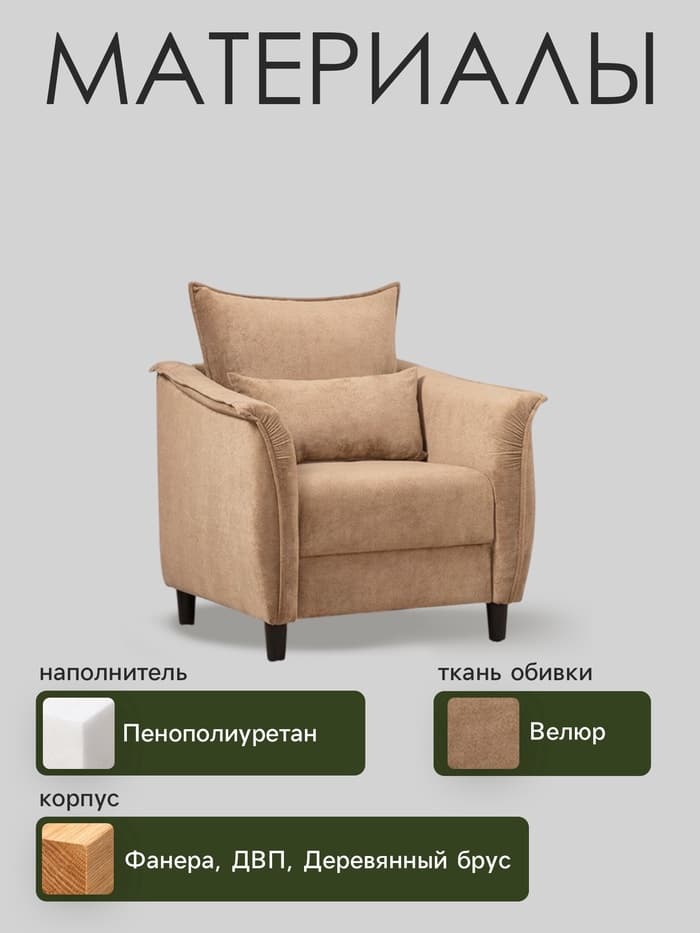 Кресло «Берта», 830×840×940 мм, обивка велюр, цвет коричневое