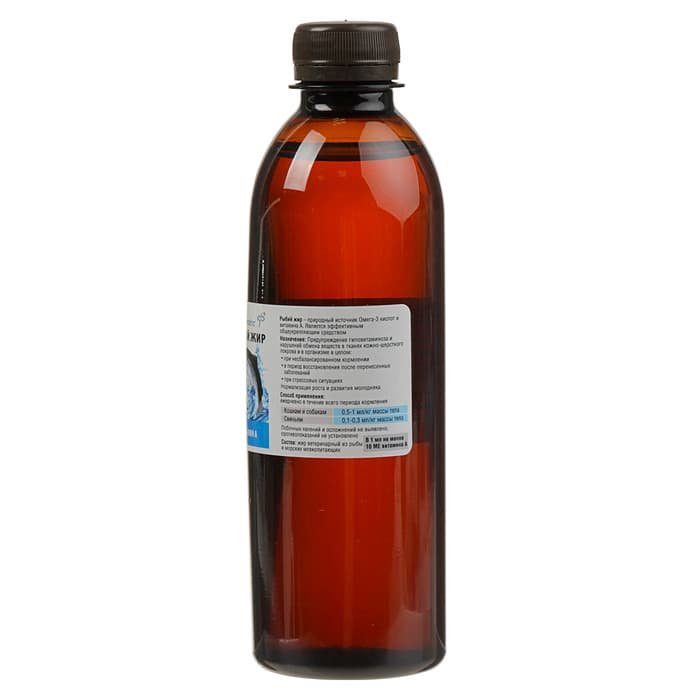 Рыбий жир ветеринарный с витамином A, для животных, 330 мл