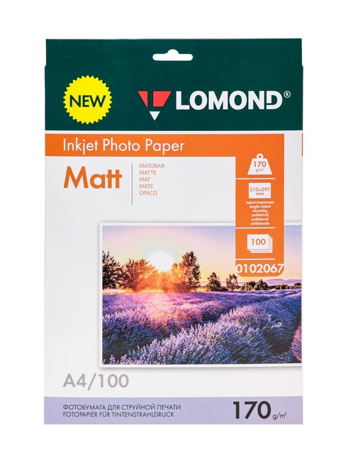 Фотобумага для струйной печати А4, 100 листов LOMOND, 170 г/м2, односторонняя, матовая