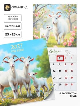 Календарь 2027, настенный, на скрепке «Семья козликов»
