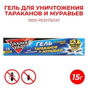 Средство от тараканов «Домовой Прошка», ТРОЙНОЙ УДАР, гель, шприц, 15 г