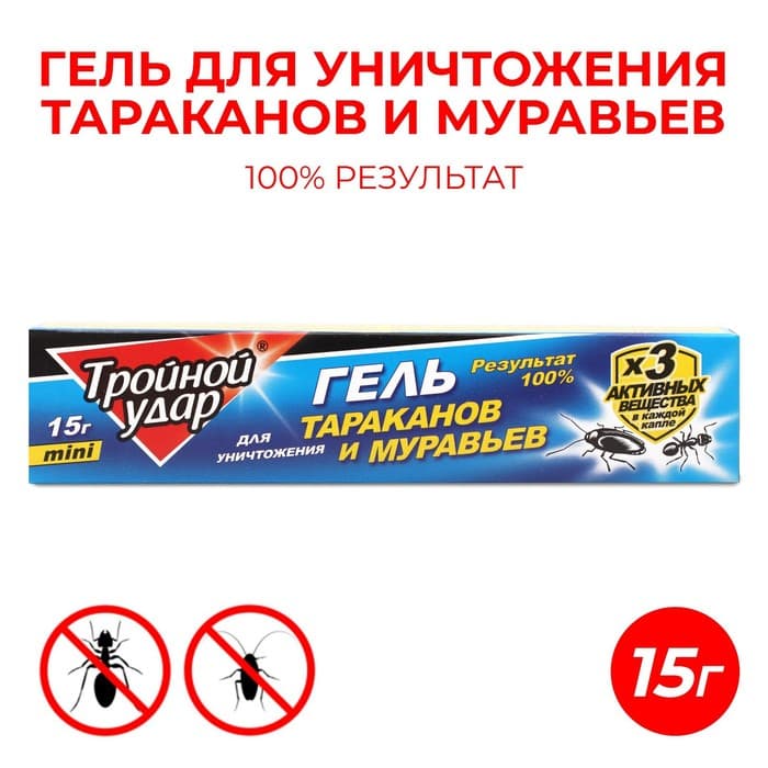 Средство от тараканов «Домовой Прошка», ТРОЙНОЙ УДАР, гель, шприц, 15 г