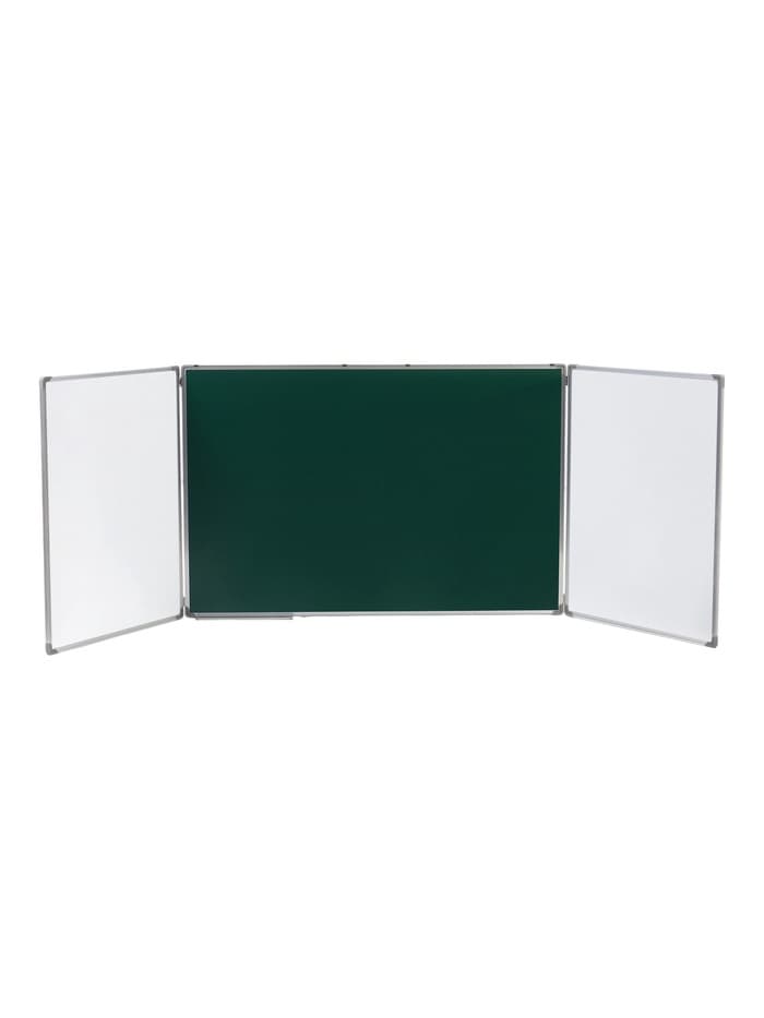 Доска двусторонняя, магнитно-маркерная и меловая, 300×100/100×75×2, трёхсекционная, в алюминевой раме