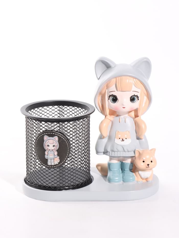 Фигура - карандашница«Девочка с лисой» полистоун, 14.5×8×14.5 см