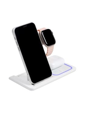 Зарядная станция 3 в 1, 3 А, 15 W, подсветка, кабель USB-Type-C, белая