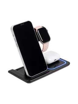 Зарядная станция 3 в 1, 3 А, 15 W, подсветка, кабель USB-Type-C, черная
