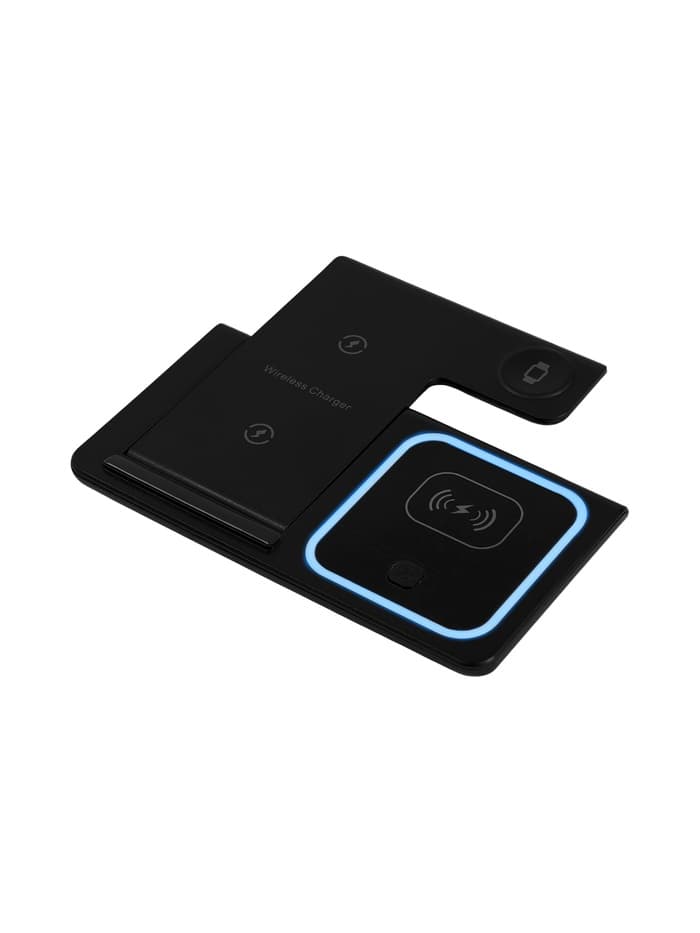 Зарядная станция 3 в 1, 3 А, 15 W, подсветка, кабель USB-Type-C, черная