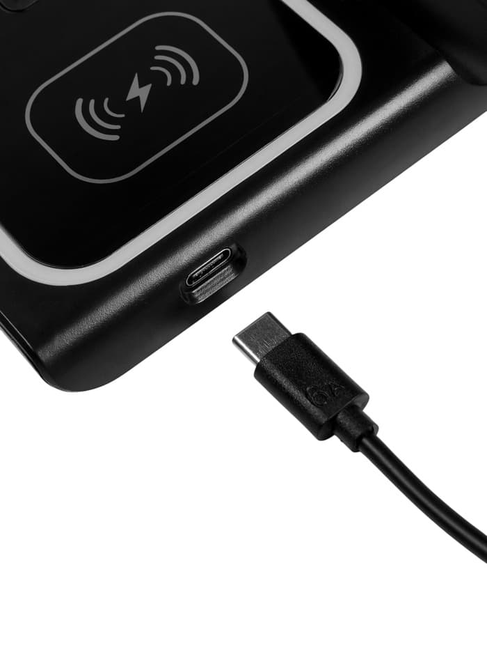 Зарядная станция 3 в 1, 3 А, 15 W, подсветка, кабель USB-Type-C, черная