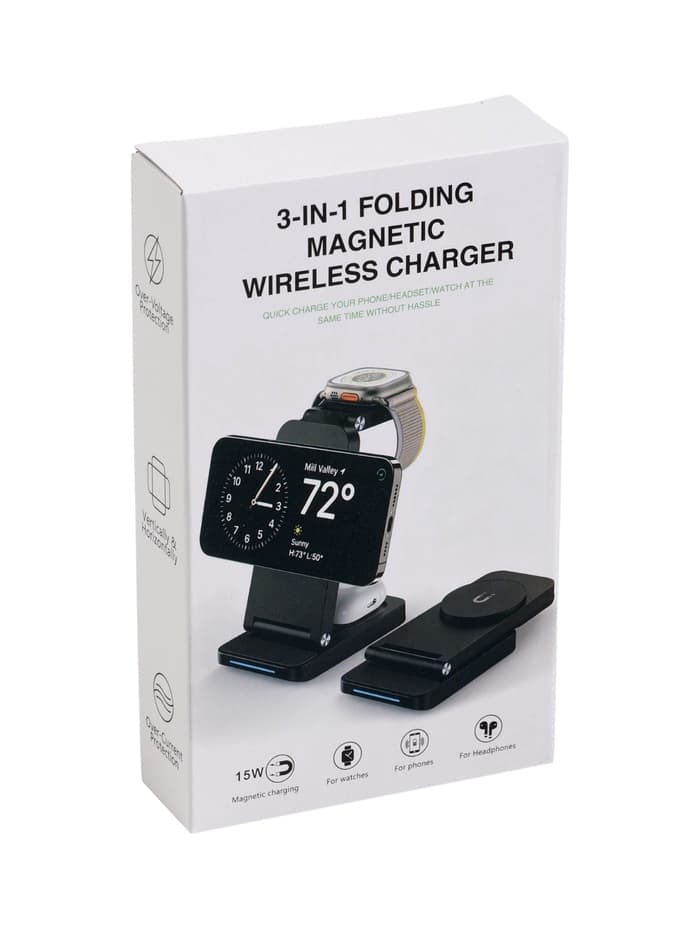 Зарядная станция 3 в 1, 3 А, 15 W, кабель USB-Type-C, черная