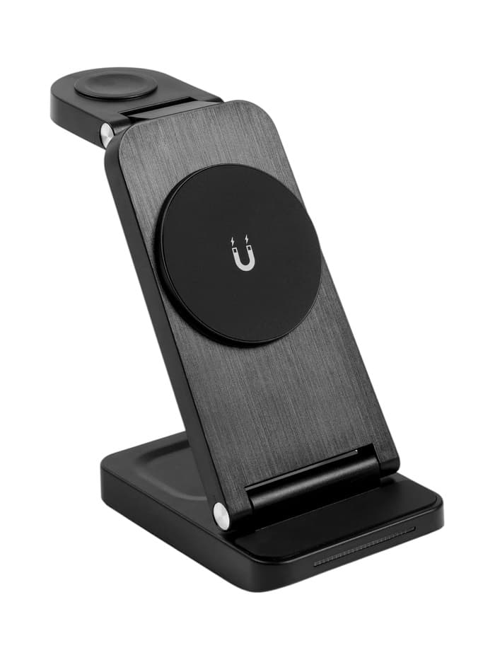 Зарядная станция 3 в 1, 3 А, 15 W, кабель USB-Type-C, черная