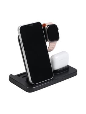 Зарядная станция 3 в 1, 3 А, 15 W, кабель USB-Type-C, черная
