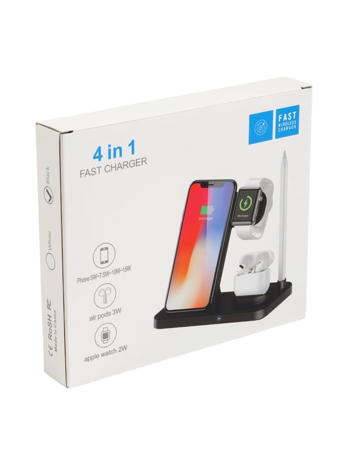 Зарядная станция 3 в 1, 3 А, 15 W, кабель USB-Type-C, черная