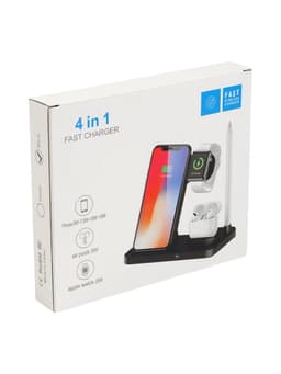 Зарядная станция 3 в 1, 3 А, 15 W, кабель USB-Type-C, черная