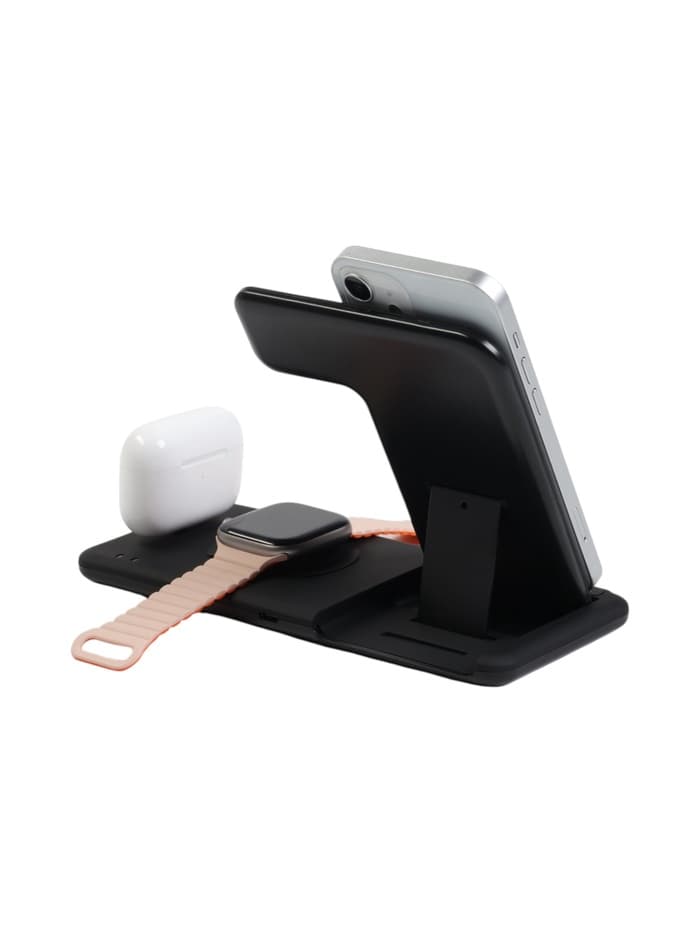 Зарядная станция 4 в 1, 3 А, 15 W, кабель USB-Type-C, черная