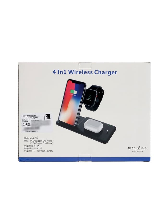 Зарядная станция 4 в 1, 3 А, 15 W, кабель USB-Type-C, черная