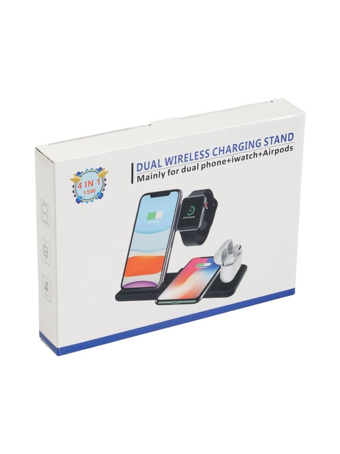 Зарядная станция 4 в 1, 3 А, 15 W, кабель USB-Type-C, черная