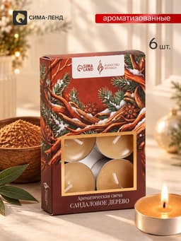 Свечи ароматические чайные «Зимняя сказка», набор 6 шт., сандаловое дерево