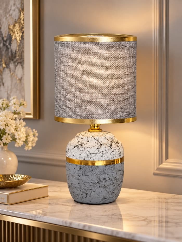 Лампа настольная RISALUX «Глиптика», E14, 40 Вт, серо-белая, 13×13×26.5 см