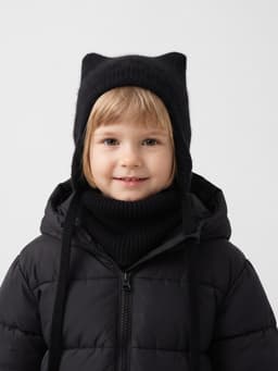 Шапка с ушками и снуд детские вязаные MINAKU, чёрные, размер 50-52 (3-5 лет)