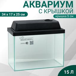 Аквариум «Прямоугольный» с крышкой, 15 л, 34×17×25/30 см, чёрный