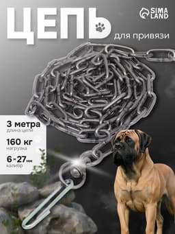 Цепь для привязи собак, 3 м, калибр 6×27 мм, черная