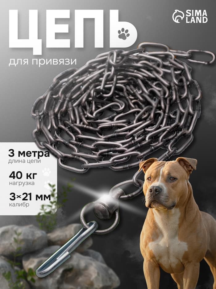 Цепь для привязи собак, 3 м, калибр 3×21 мм, черная