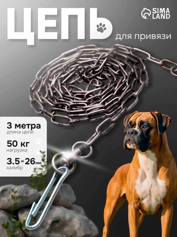 Цепь для привязи собак, 3 м, калибр 3.5×26 мм, черная