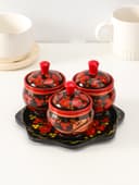 Набор для специй на подставке «Земляничка», 15×15×6 см, дерево, хохлома