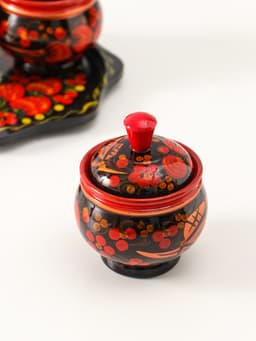 Набор для специй на подставке «Земляничка», 15×15×6 см, дерево, хохлома