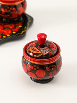 Набор для специй на подставке «Земляничка», 15×15×6 см, дерево, хохлома