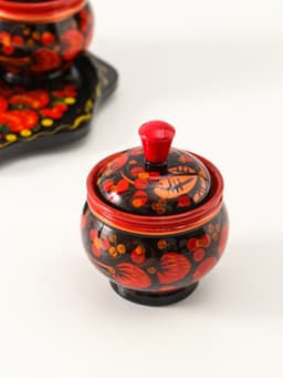 Набор для специй на подставке «Земляничка», 15×15×6 см, дерево, хохлома