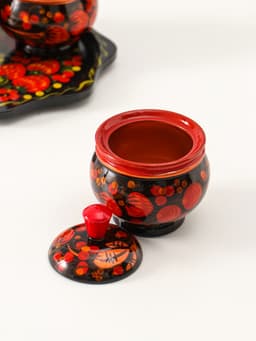 Набор для специй на подставке «Земляничка», 15×15×6 см, дерево, хохлома