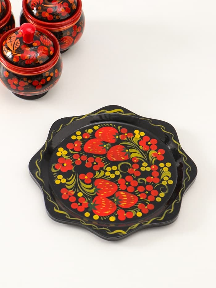 Набор для специй на подставке «Земляничка», 15×15×6 см, дерево, хохлома