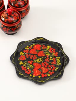 Набор для специй на подставке «Земляничка», 15×15×6 см, дерево, хохлома