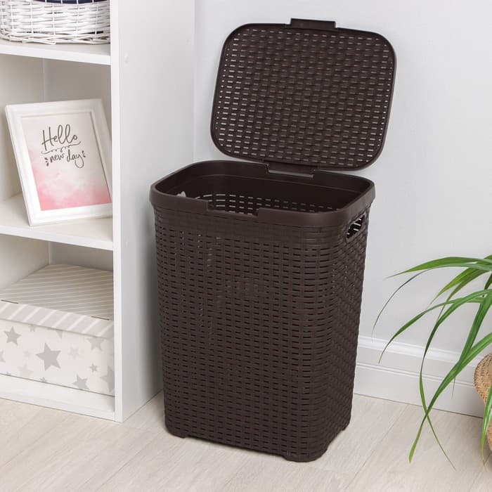 Корзина бельевая «Ротанг», 40 л, 29.5×37.8×48.2 см, с крышкой, коричневая